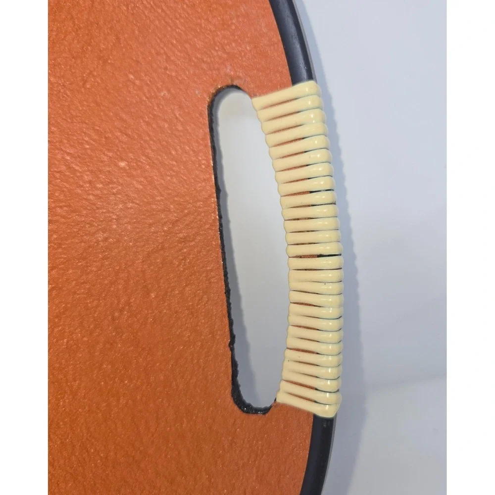 Tilso Serving Tray Fiberboard Orange Black Bird Rattan Wrapped Handles 18.5